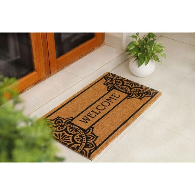 Black Mandala Welcome Coir Doormat