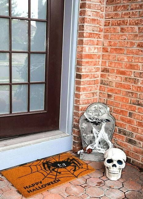 Black Happy Halloween Spider Web Doormat