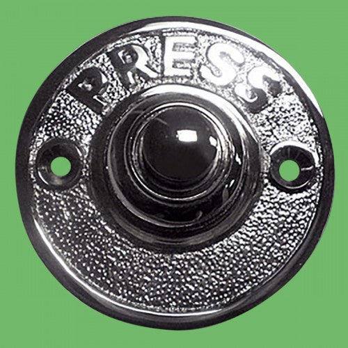 Doorbell Button Chrome Over Brass Embossed Pressed Round