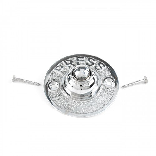 Doorbell Button Chrome Over Brass Embossed Pressed Round