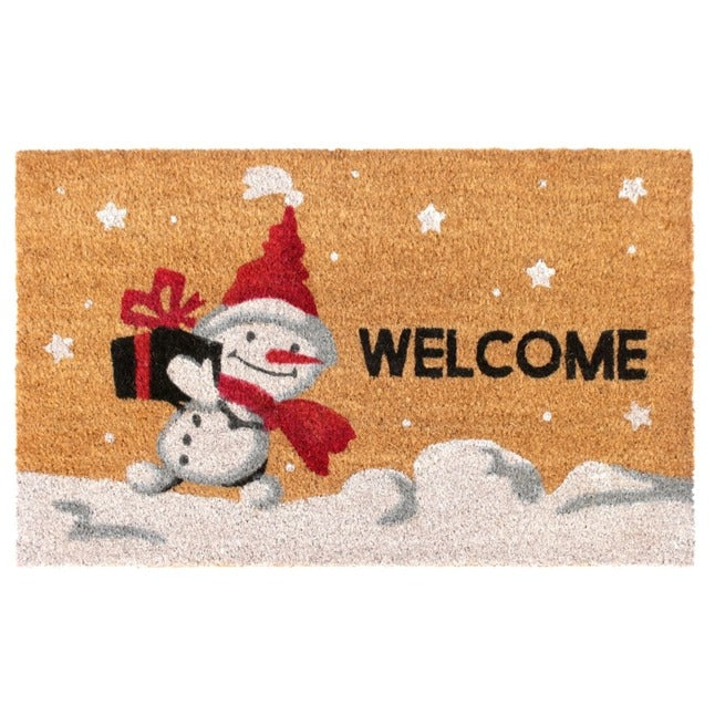 White Holiday Snowman Welcome Area Rug
