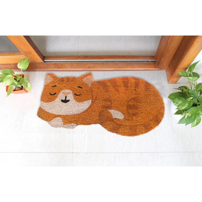 Orange Sleeping Cat Shaped Doormat
