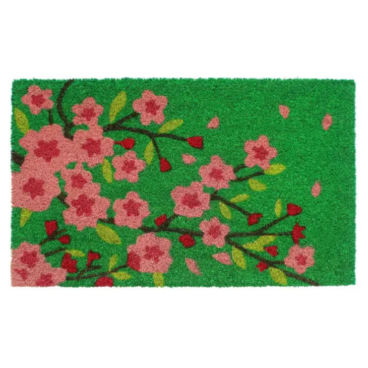 Green Pink Floral Tree Coir Doormat