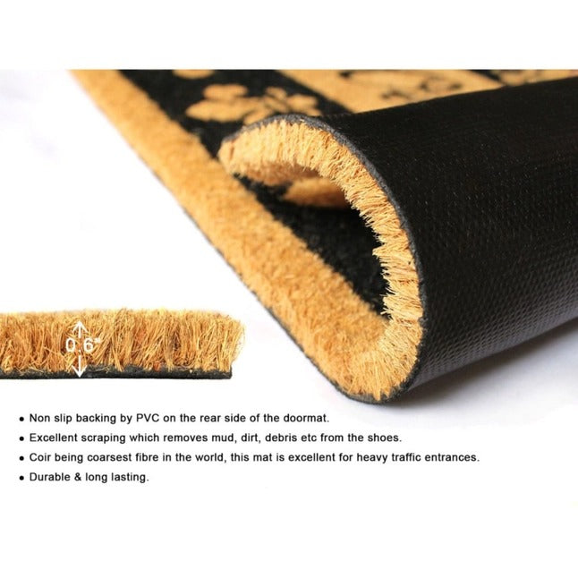 Black Welcome Fleur De Les Coir Doormat