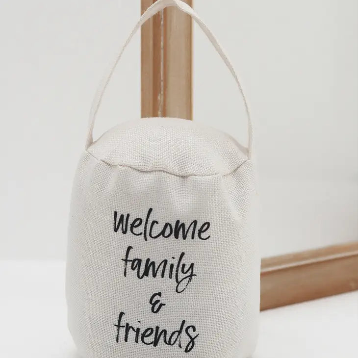 White Fabric Weighted Door Stopper with Welcome Quotes