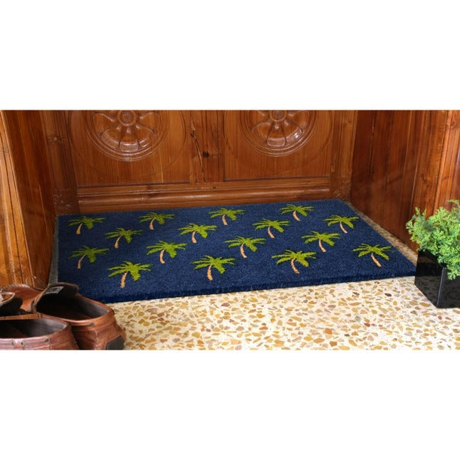 Blue Palm Tree Graphic Coir Doormat