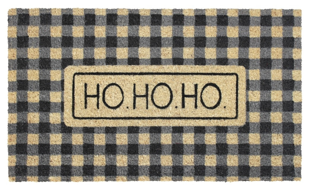 Black Ho Ho Ho Plaids Doormat