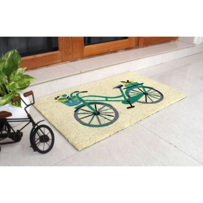 Blue Floral Basket Bike Coir Doormat