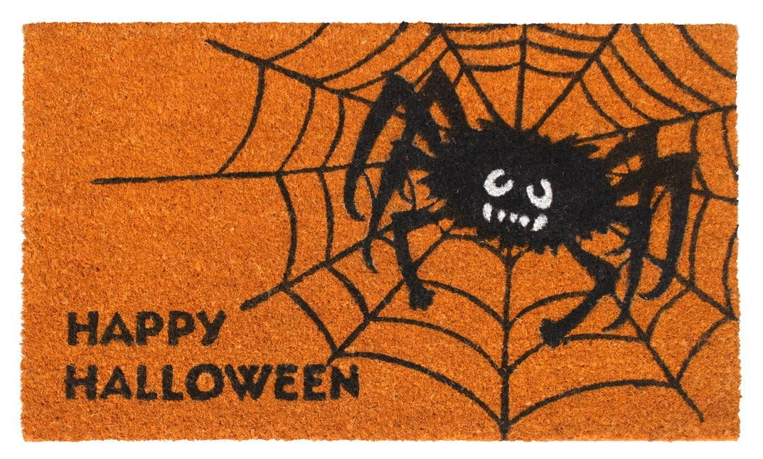 Black Happy Halloween Spider Web Doormat