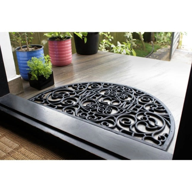 Mould Scroll Welcome Half-Rd Rubber Doormat