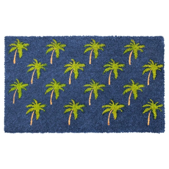 Blue Palm Tree Graphic Coir Doormat