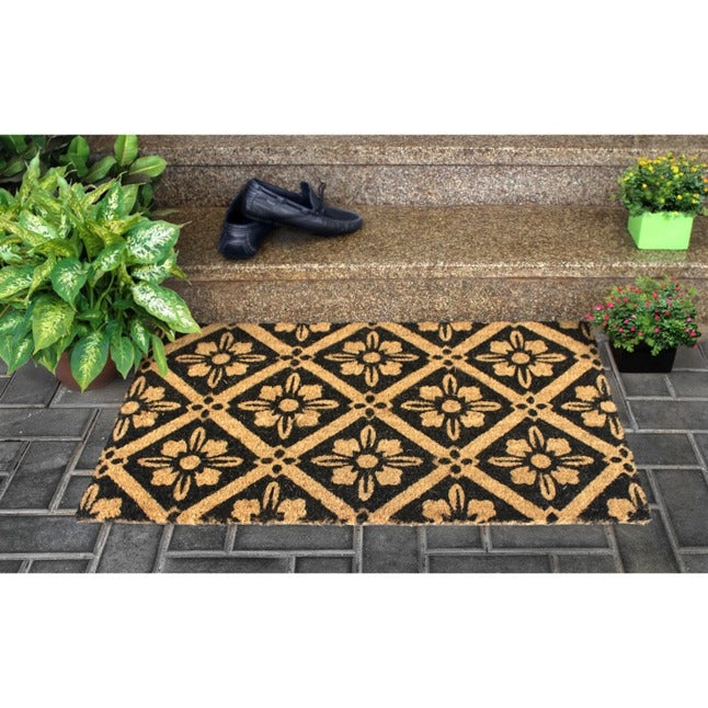 Black Machine Tufted Mandala Doormat