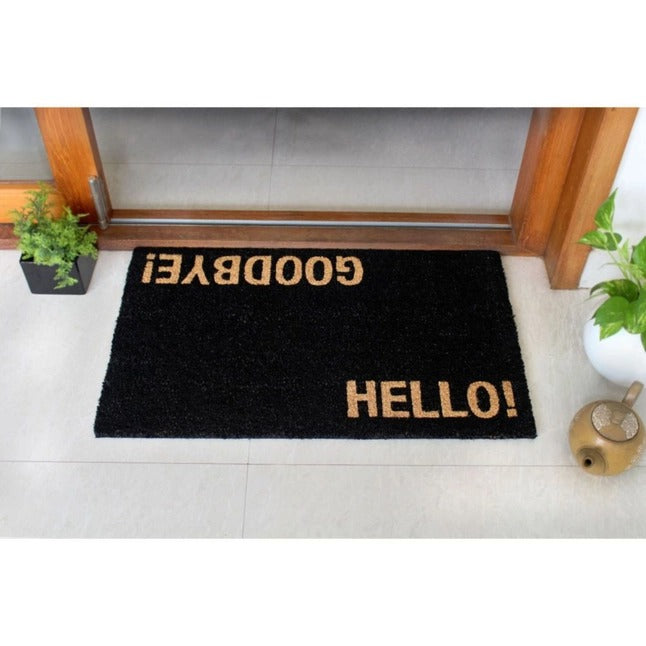 Black Hello/Goodbye Coir Doormat