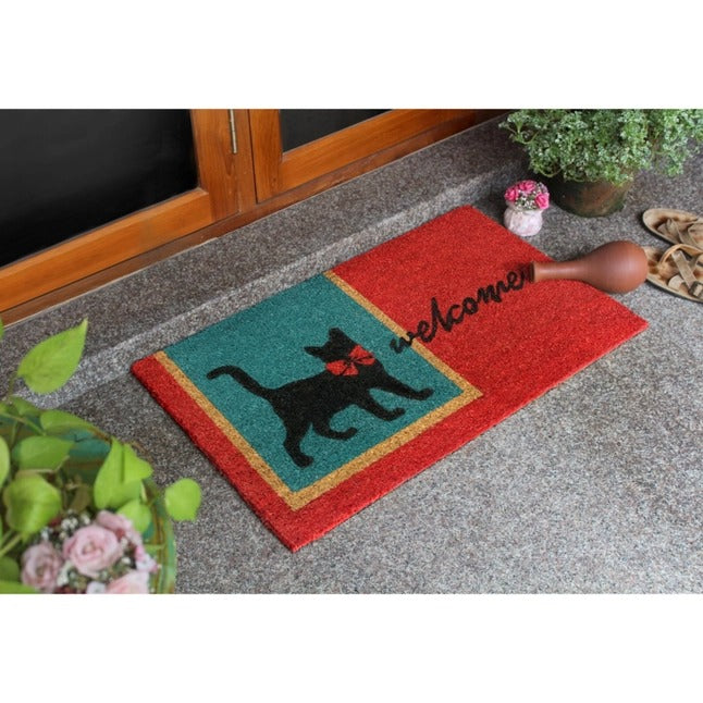 Red Machine Tufted Welcome Cat Doormat