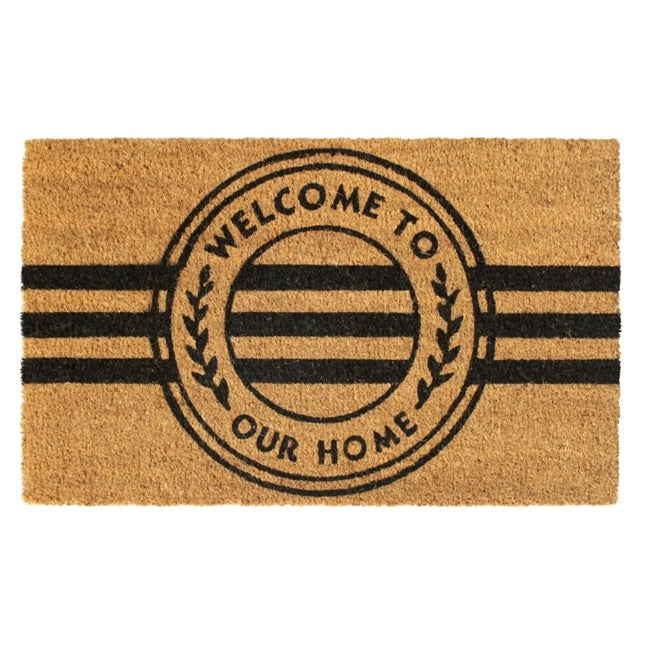Black Welcome To Our Home Stripe Doormat