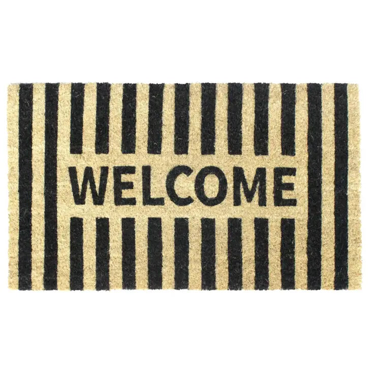Black Welcome Stripe Doormat