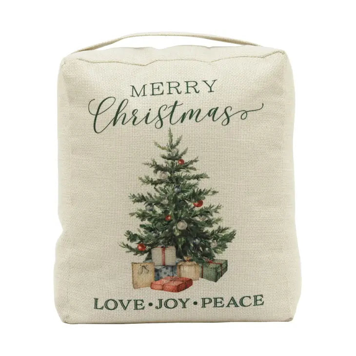 Merry Christmas Tree Print Love Joy Peace Fabric Door Stop