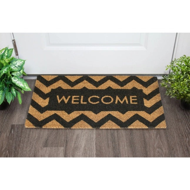 Black Herringbone Welcome Doormat