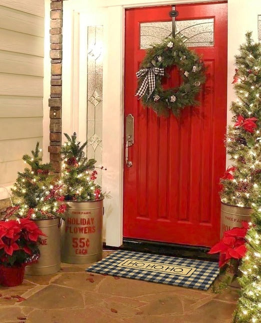 Black Ho Ho Ho Plaids Doormat