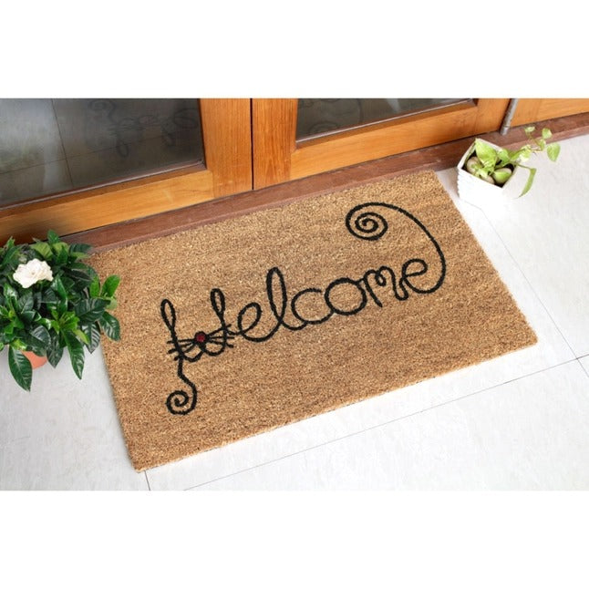 Black Welcome Cat Face Doormat