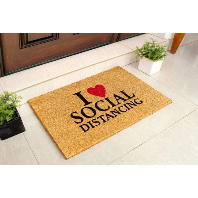 Black I Love Social Distancing Doormat