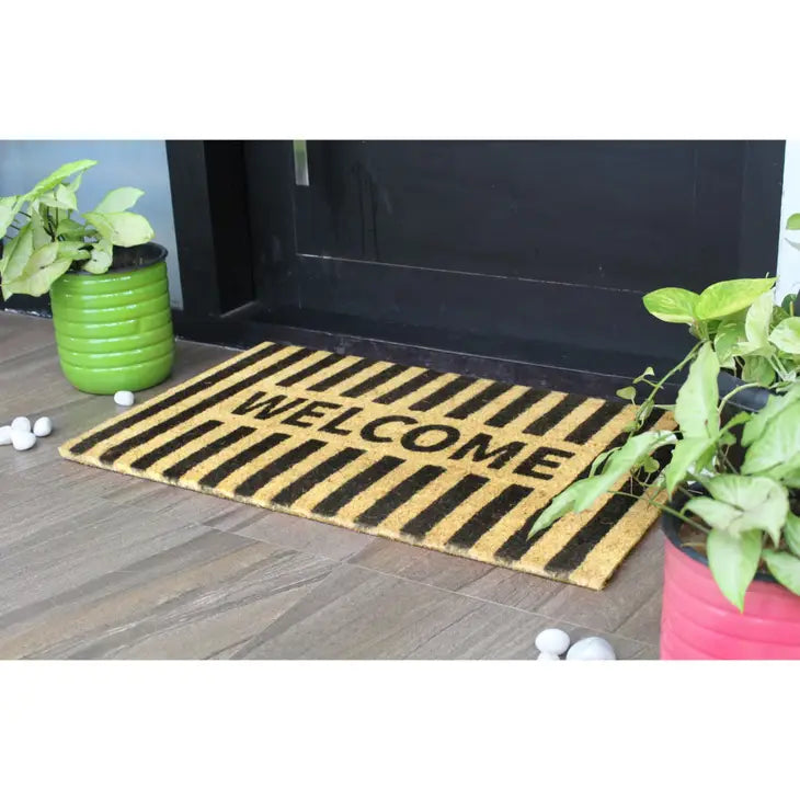 Black Welcome Stripe Doormat