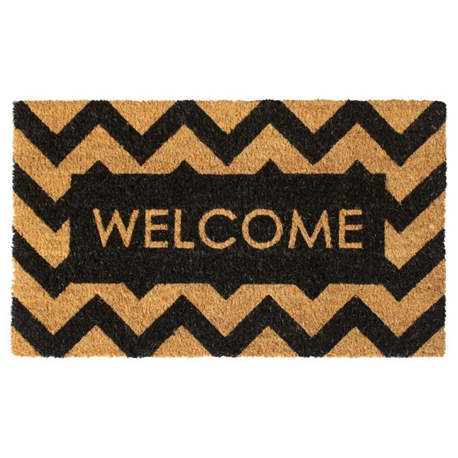 Black Herringbone Welcome Doormat