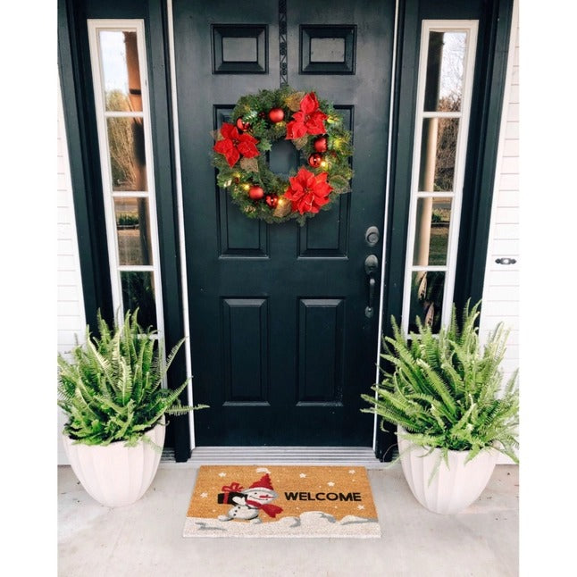 White Holiday Snowman Welcome Area Rug