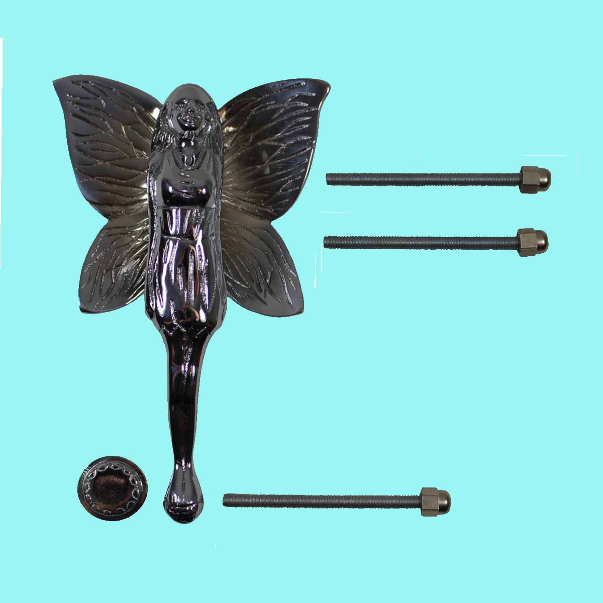 Chrome Solid Brass Vintage Door Knocker Flower Fairy 7"H