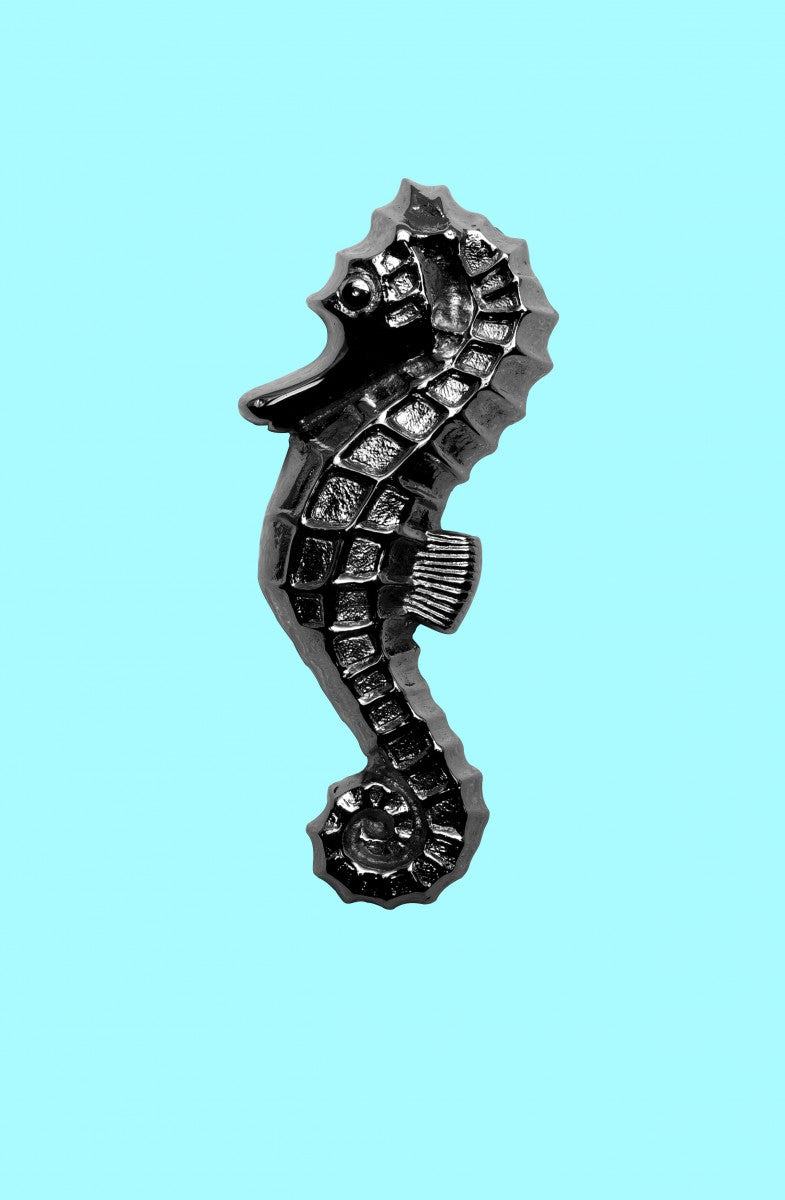 Chrome Solid Brass Vintage Door Knocker Sea Horse 6.5"H