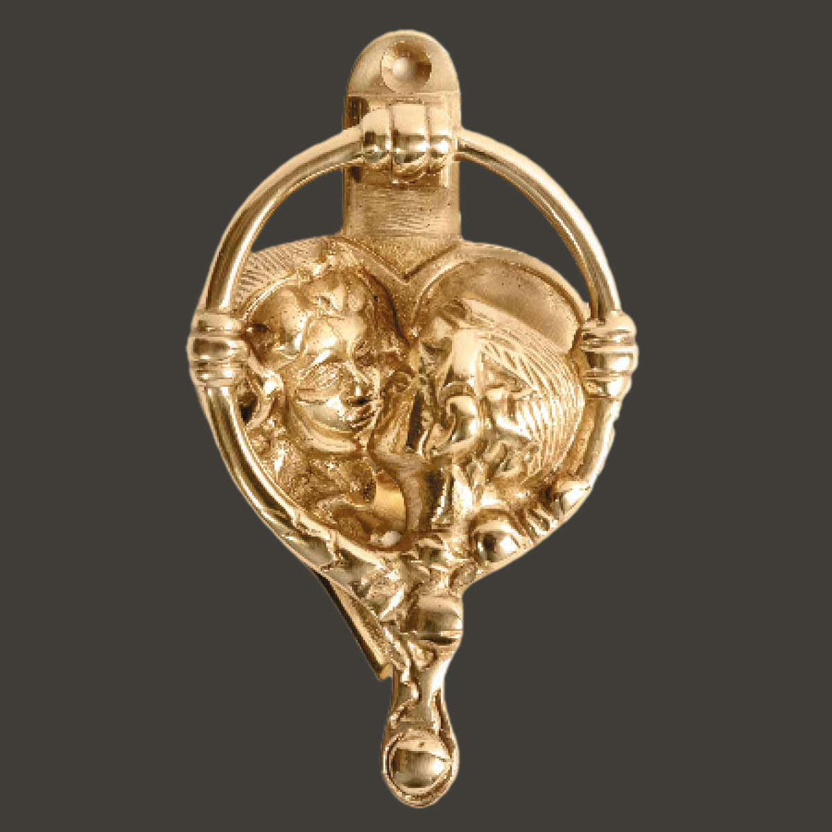 Door Knocker Lacquered Brass Kissing Cherubs 4.75"H