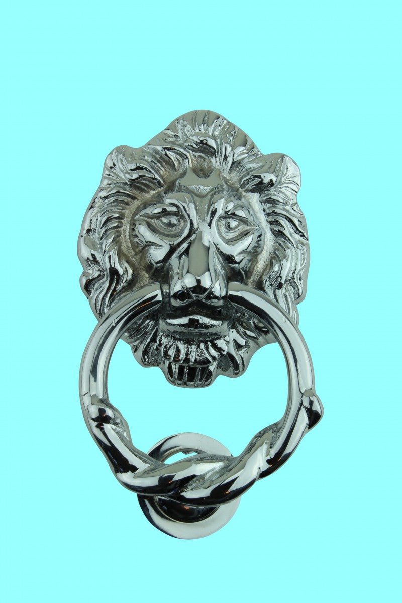 Large Chrome Cast Brass Lion Head Door Knocker 6 1/4 Inch X 3 5/8 Inch