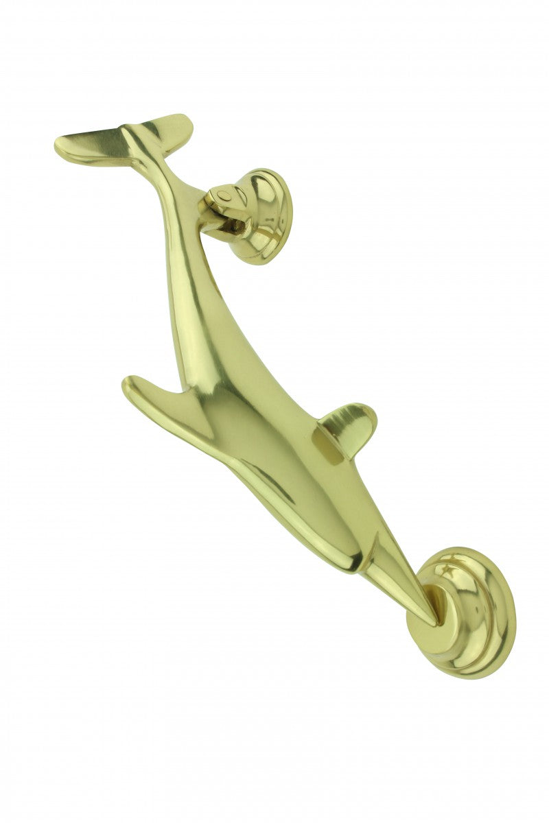Solid Brass Vintage Dolphin Door Knocker Fish Flipper 8"H