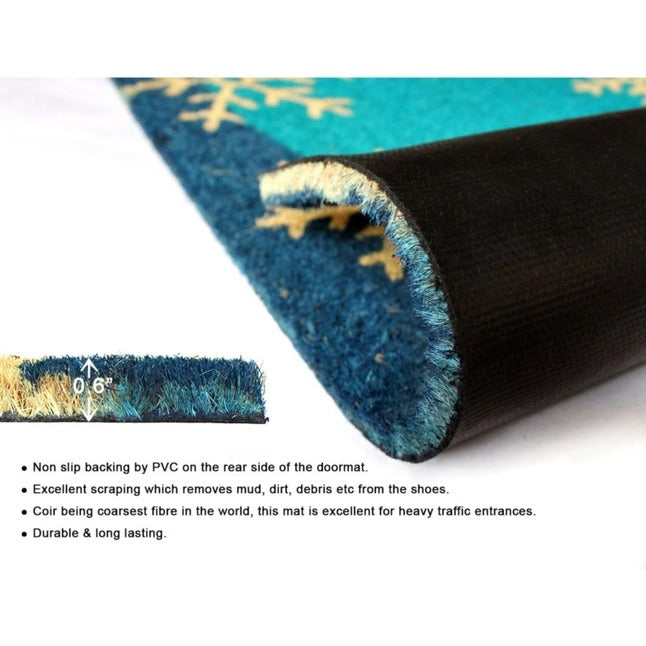 Blue Snowflake Coir Doormat