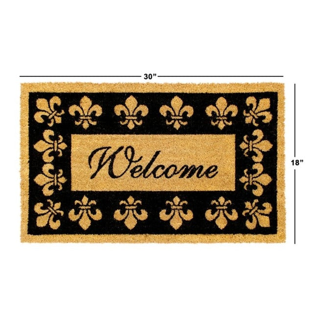 Black Welcome Fleur De Les Coir Doormat