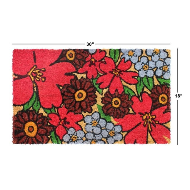 Red Machine Tufted Hibiscus Coir Doormat