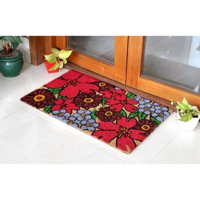 Red Machine Tufted Hibiscus Coir Doormat