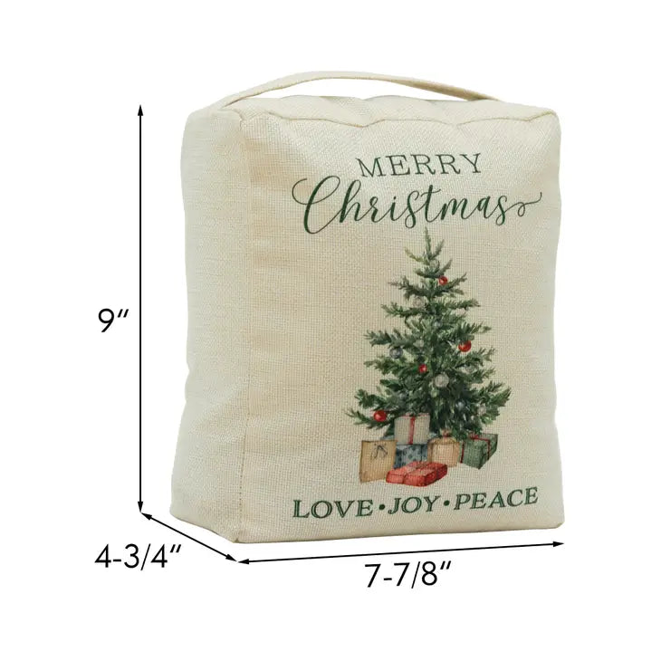 Merry Christmas Tree Print Love Joy Peace Fabric Door Stop