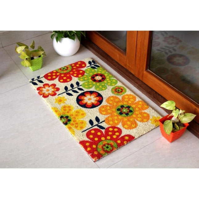 Bleach Tufted Folk Flowers Coir Doormat