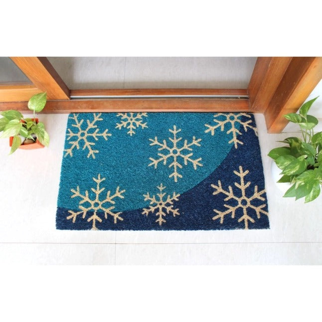 Blue Snowflake Coir Doormat