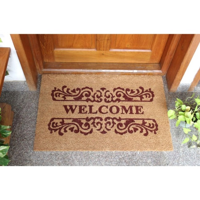 Natural Scroll Welcome Coir Doormat