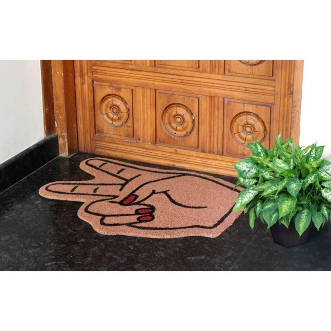 Light Brown Peace Sign Coir Doormat