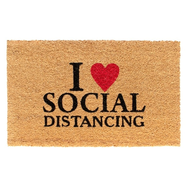 Black I Love Social Distancing Doormat