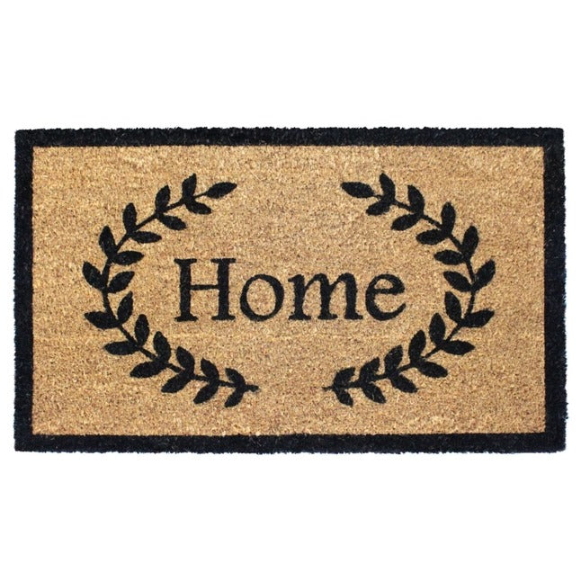 Black Home with Leaves Doormat