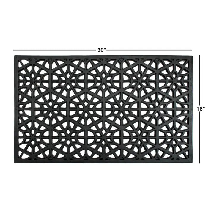 RugSmith Black Moulded Honeycomb Rubber Doormat, 18" X 30"