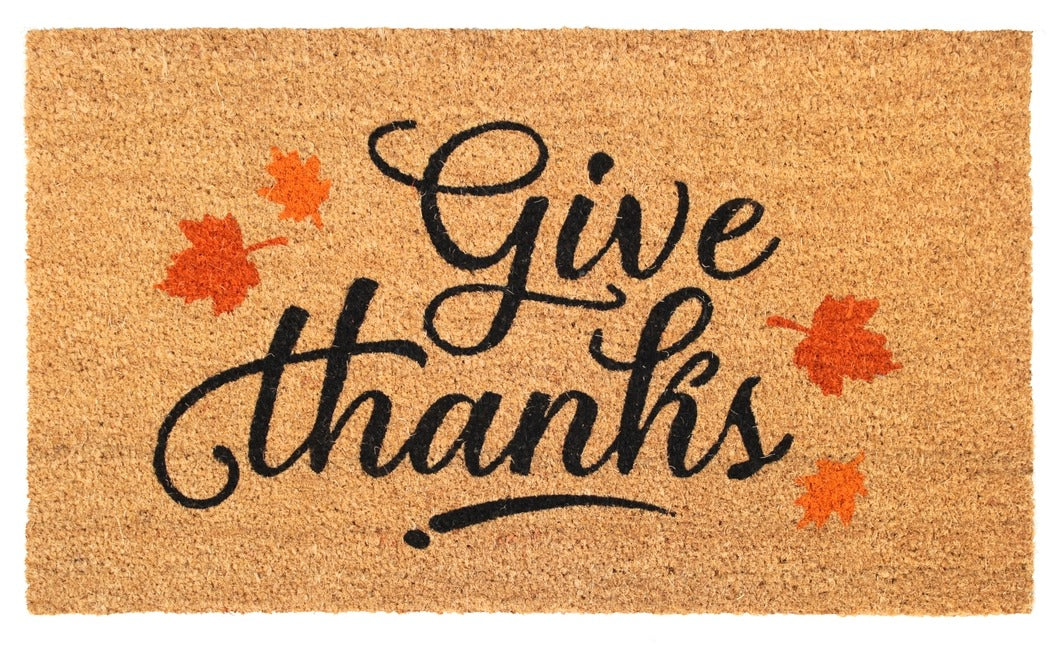 Black Machine Tufted Give Thanks Doormat