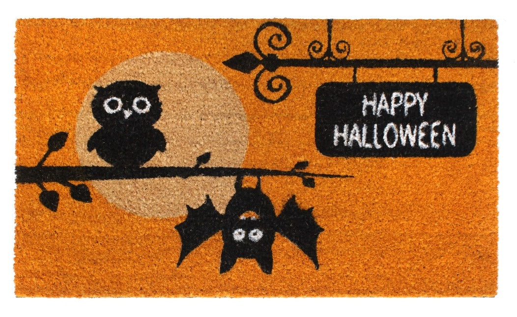 Black Happy Halloween Owls Doormat