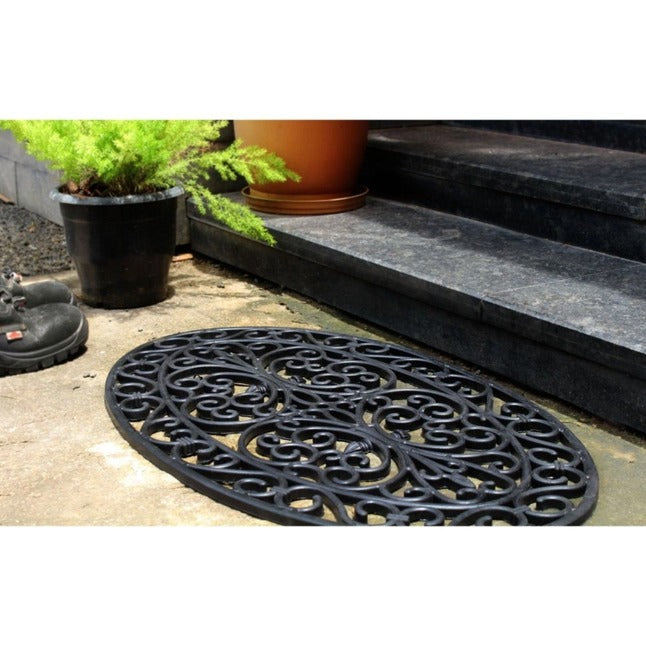 Blk Moulded Oval Trellis Rubber Doormat