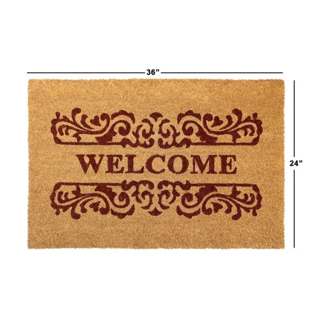 Natural Scroll Welcome Coir Doormat