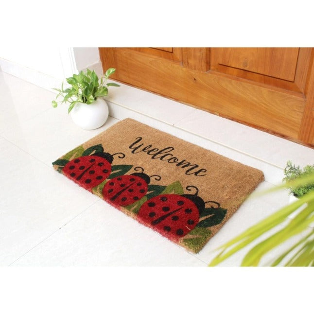 Red Handloom Ladybug Coir Doormat